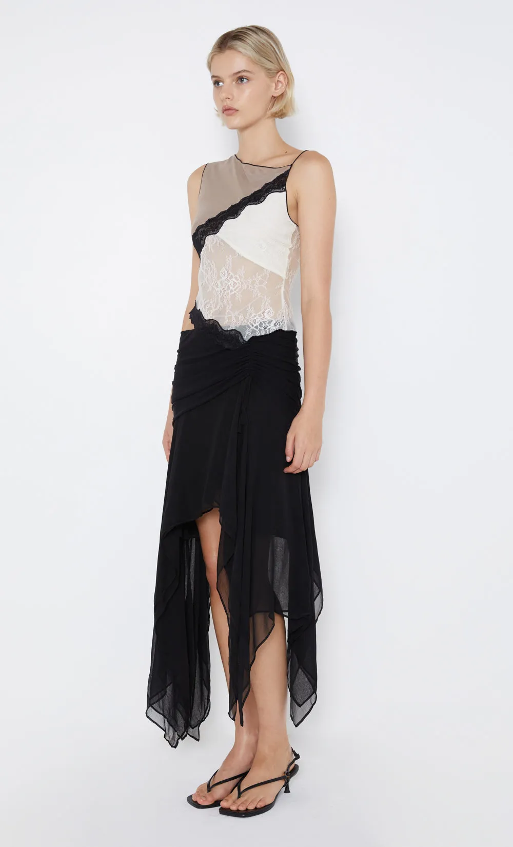 ELZETTE ASYM MIDI SKIRT  - BLACK